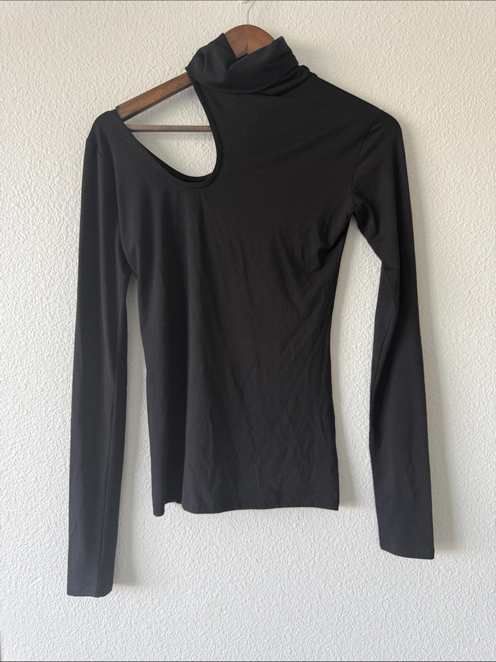 Marcella Turtle neck Black Allegra Cut Out Asymmetrical Jersey Long Sleeve Sm - Picture 2 of 11
